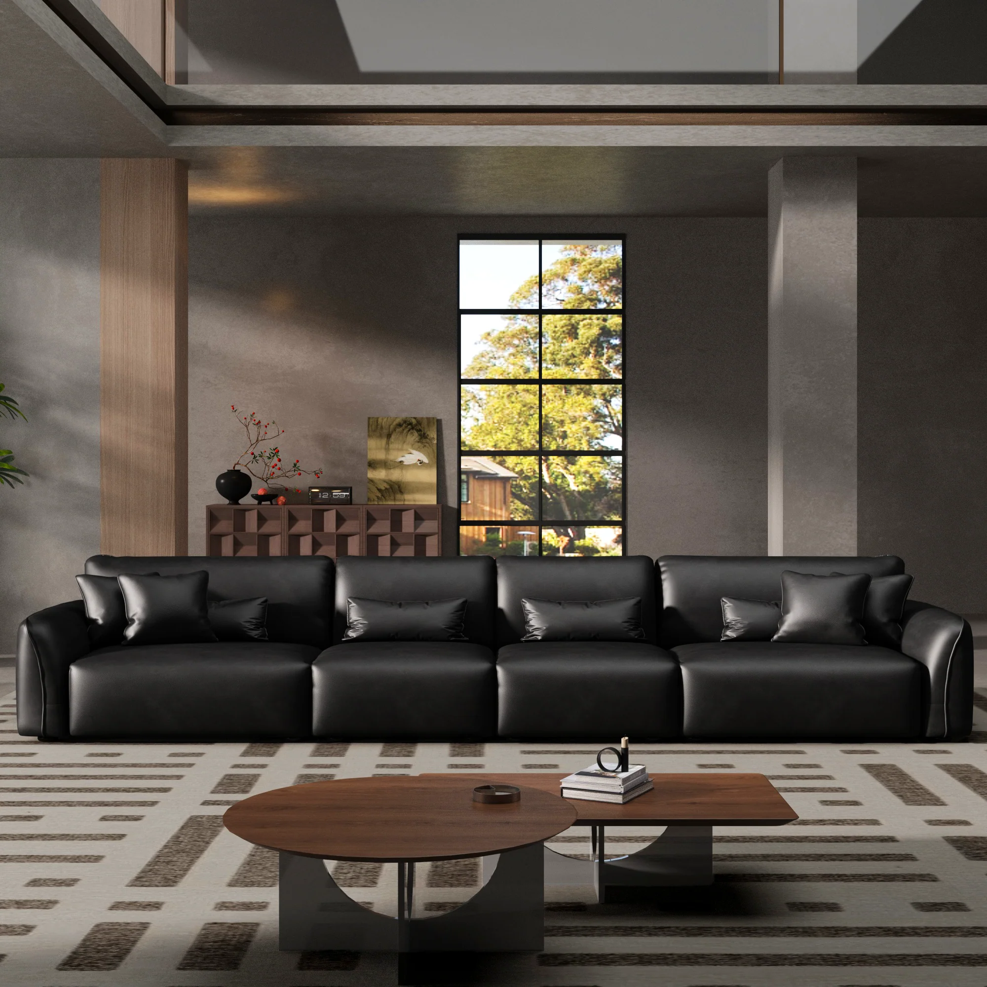 Milano Moda Minimalist Black Leather Sofa